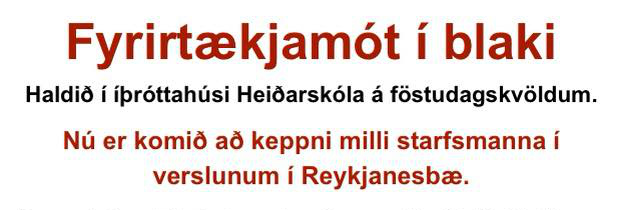 Fyrirtækjamót 20.mars 2015 - Verslanir á Reykjanesinu - skráning hafin